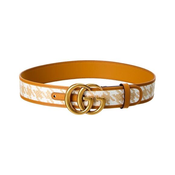 Gucci Gg Straw & Leather Belt, Brown - Picture 1 of 3